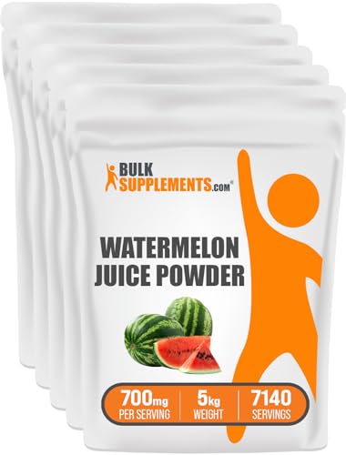 Image of BulkSupplements.com Watermelon Juice Powder - from Watermelon Fruit, Watermelon Powder - Fruit Powder, Hydation Supplement - 700mg per Serving, 1KG (2.2 lbs) (Pack of 5)