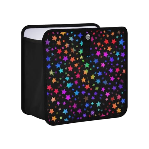 Image of Car Trash Can Organizer Bin with Adjustable Strap for Back Front Seat Console Waterproof Leakproof Collapsible Portable 11 Inch Vibrant Rainbow Stars