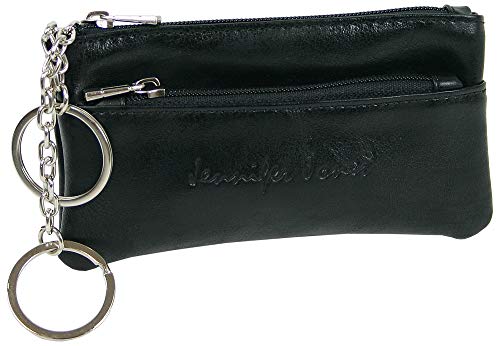 Preisvergleich Produktbild Schlüsselmäppche Kleine Schlüsseltasche mit Reißverschluss Extrafach und 2 Schlüsselketten (Schwarz)