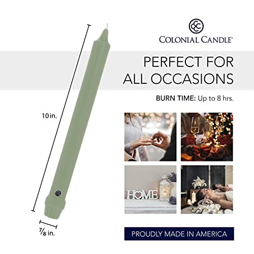 Image of Colonial Candle Unscented Taper Candle, Classic Collection, Colonial Classic Green, 8 in, Pack of 12 - Up to 6 Hours Burn