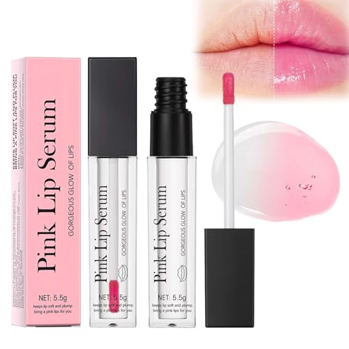 Pink Lip Serum Plumper, Color Changing Lip Gloss, Long Lasting Glossy Lip Gloss, Sheer Color and Hydrating Finish für Frauen Mädchen, Feuchtigkeit Lippenfleck für Frauen (2PCS, 5.5g)