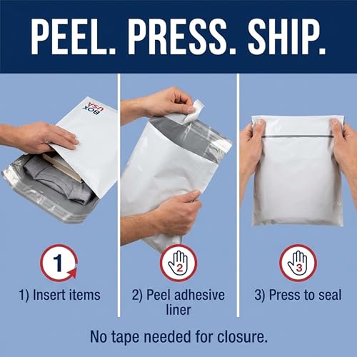 Image of BOX USA Shipping Bags 14 x 19 (100-Pack) White - Large Heavy Duty Self-Adhesive Envelope Poly Mailers for Packing