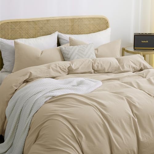 ATsense Bettwäsche 135x200 Baumwolle 4teilig, Stonewashed Bettwäsche-Sets Hell Taupe Ähnlich wie Leinen, Oeko-TEX… – Ansicht 7