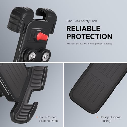 suoso Motorcycle Phone Mount with Upgraded Alloy Shock Absorber – Anti-Vibration Bike Phone Holder, Easy Install, Secure Safety Lock, 360° Rotation, Fits iPhone & Samsung 4.7–6.8" Phones — view 4
