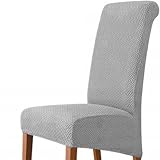 Domidekor Stuhlhussen – Stuhlbezug Grau – Hussen Für Stühle – Stretch Samt rutschfest Stuhlbezüge - Fischgrät Jacquard - Universale für Esszimmer Hotel Bankett Restaurant Zuhause