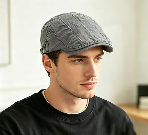 Image of Cotton Newsboy Cap for Men Flat Hats Adjustable Ivy Gatsby Driving Hat Cap
