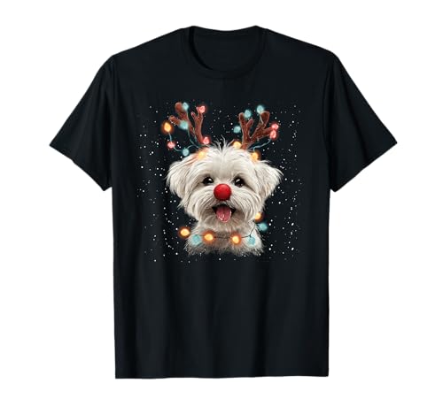 Niedlicher Malteser-Hund, Rentier, Weihnachten T-Shirt
