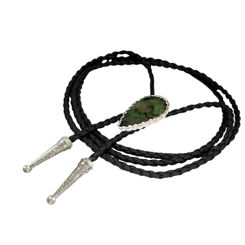 Image of Daisy Del Sol Bolo Tie Turquoise Stone Braided Vegan Faux Leather Silver Tips Handmade Necklace Adjustable Boho Western Jewelry