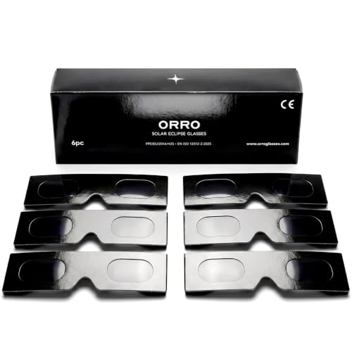 ORRO Lunettes Protection Eclipse Solaire Comfort Fit Lot de 6 12 Aout 2026 CE Marked EN ISO 12312-2 2015 Sur Lunettes Standard Filtre Solaire Observation Directe Groupe Evenement Astronomie