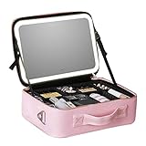 Bolsa para artículos de tocador de gran capacidad con espejo y luz multibolsillo, regalo para novia o amigas