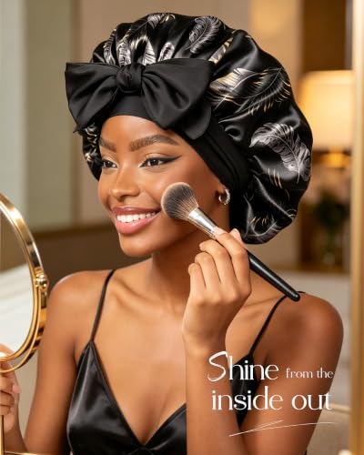 Image of YANIBEST Adjustable Silk Bonnet for Sleeping Women Double Layer Satin Bonnet Reduce Friction Prevent Frizz Curly Hair