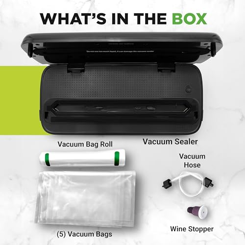 NutriChef Food Vacuum Sealer Machine, Stainless Steel Automatic Air Sealing System for Dry/Moist Foods, LED Touch Controls, Includes Vacuum Hose, Bag Roll and Wine Stopper, 110W Suction Power, 14"x6" by NutriChef - Image 8