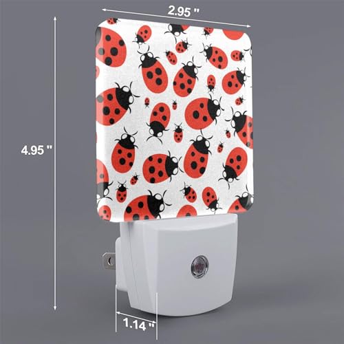 Image of Ladybug Cartoon LED Plug-in Night Lamp 2 Piece Set, Auto Sensor Nightlights Set of 2 for Bedroom Bathroom