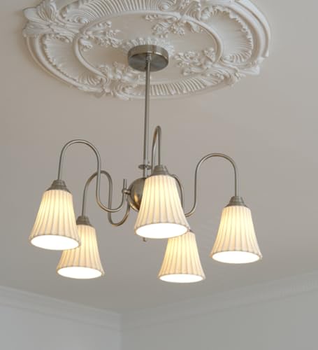 Suspension 5 lampes vintage en laiton et céramique plissée E27 pour salle à manger