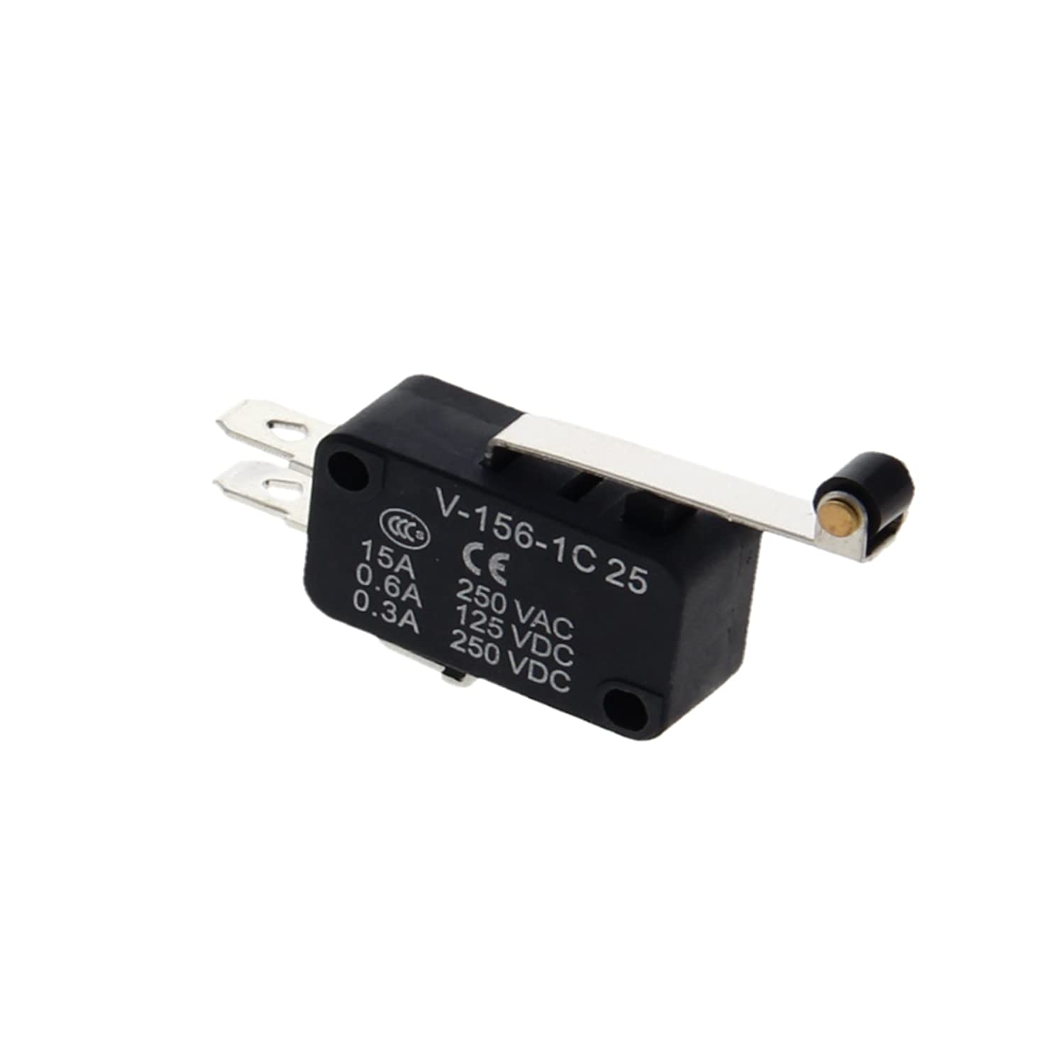 Heyiarbeit 1pcs V-156-1C25 Black SPDT NO+NC Terminals Hinge Roller Lever Type Action Switches Microswitch