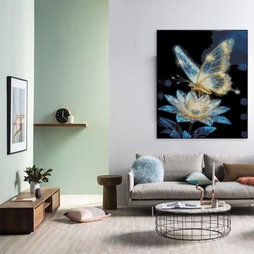 Image of Butterfly Flower Stamped Cross Stitch Kits Flower Cross Stitch Patterns,Dimensions Cross Stitch Kits Embroidery Kit Arts and Crafts for Beginners 15.7x11.8 inch