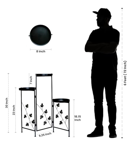 Image of Set of 2 Black (3-Tier) Metal Planter Stands for Living Room with Foldable Design | Pot Stand for Indoor Plants (Size- 30 & 36 Inch) - [Plants are not Included]