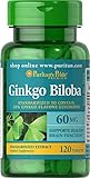 Puritans Pride Ginkgo Biloba Standardized Extract 60 mg Tablets, 120 Count