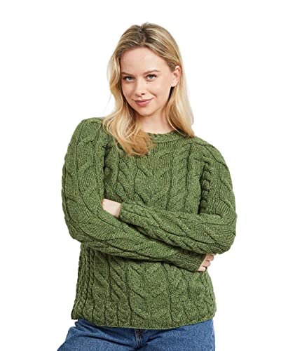 Image of Aran Woollen Mills - Carraig Donn Ladies Irish Multi Cabled Raglan Super Soft Merino Wool Sweater