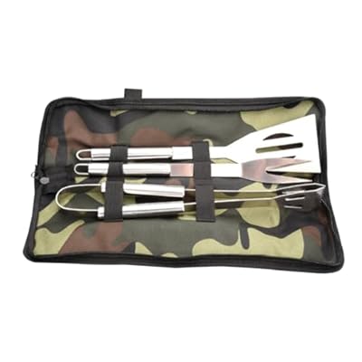 CIMAXIC 3pcs BBQ Tool Set Stainless Steel Grill Utensils Set Camouflage Bag BBQ Grill Accessories for Outdoor Cooking