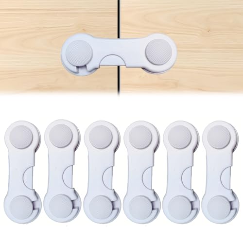 NJCXOLA 6 Pezzi Chiudi Cassetti Bambini, Blocca Cassetti Per Bambini per Armadietto, Cassetto, Armadio, Mobilia, Frigorifero, Sicurezza Cassetti Bambini con Adesivo Nessun Trapano Necessario Bianca
