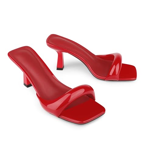 Women's Kitten Heels Sandals 2.76 Inch Square Toe Stiletto One-Strap Heeled Sandals Slip-On Mule Heels for Women2