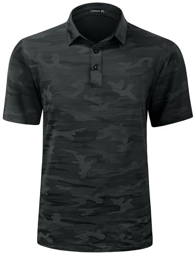 TAPULCO Mens Quick Dry Polo Shirts Camouflage Pattern Performance Athletic Lightweight Breathable Casual Golf Tshirts