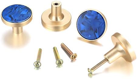 4 Pcs Cabinets Drawer Wardrobe Door Knobs, Round Mushroom Cupboards Dressers Kitchen Bathroom Pull Handles Knobs - Blue & Gold