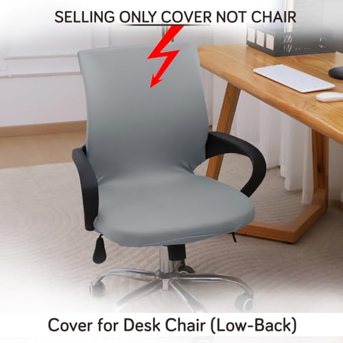 Image of HOKIPO 'SereneSolids' 140 GSM Office Chair Cover for Desk Chair (Low-Back) - 140 GSM Stretchable Fabric - Washable & Anti-Slip - Fits Small & Low-Back Office Chairs, Smokey Grey (AR-6222-SGRY-S)