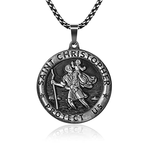 Yuchew St Christopher Necklace Bless Safety Religion Pendant Gift Saint Christopher Medal for Family, Parent, Friend, Men, Women