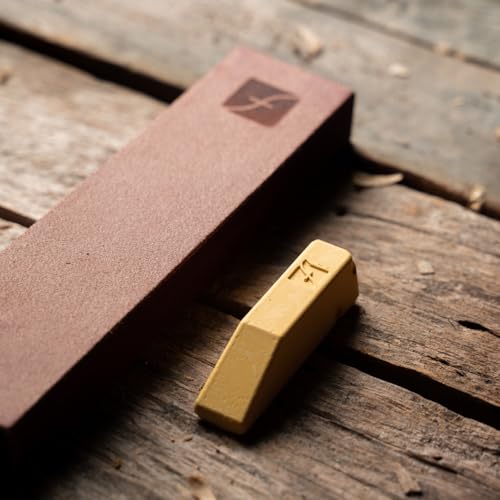 Image of Flexcut Wood Carving Tools | 8 inch x 2 inch Leather Knife Strop with 1 Ounce Bar of Flexcut Gold Polishing Compound for Polishing and Buffing | PW14 | Made in the U.S.A.