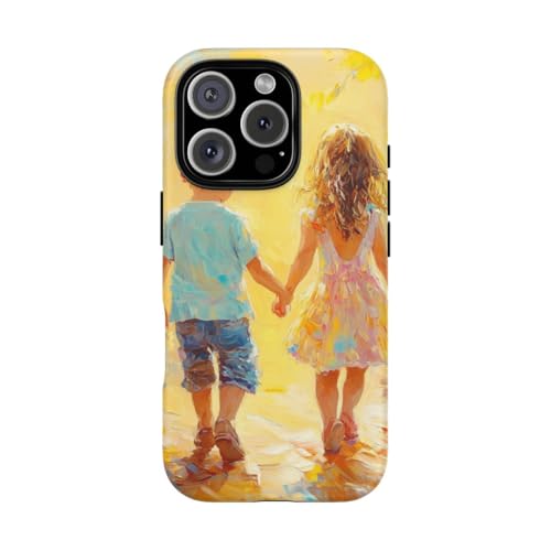 Coque iPhone 16 Pro Enfants tenant la main jaune anti-rayures
