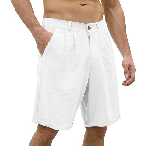 Maiyifu-GJ Men's Linen Shorts Summer Casual Cotton Linen Beach Shorts Lightweight Elastic Waist Athletic Short Pants