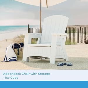 Suncast Outdoor Patio Adirondack Chair with 8 Gal of Under Seat Storage Stylish Faux Wood Outdoor Storage Chair for Patios Ice Cube
