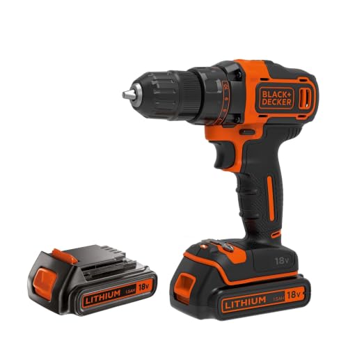 BLACK+DECKER Kit de taladro atornillador, 18V Inalámbrica, BDCDD186KB-QW