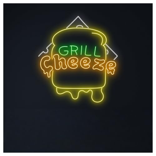 MENGE Lámpara de señalización Letrero De Neón Para Sándwich Queso A La Parrilla, Para Restaurante, Tienda Comida, Chef, Decoración Pared Para Habitación, 50cm