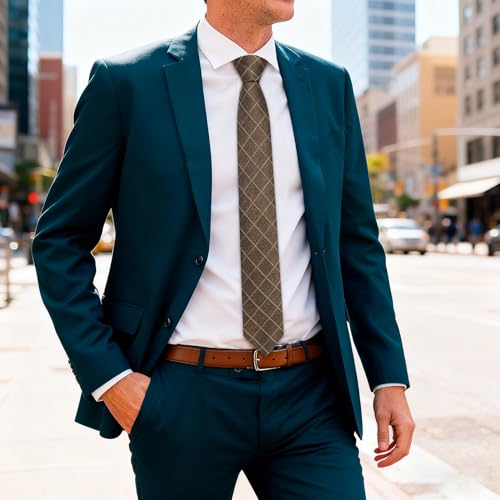 Image of Barry.Wang Skinny Ties for Men Wool Blend Herringbone Necktie with Tie Clip