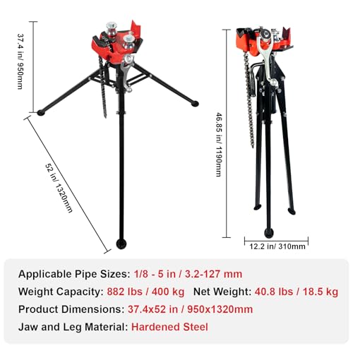 ALWALKEE Pipe Vise Stand with Chain, 2-in-1 Bender, 882LB Capacity, Folding Tripod for 1/8"-5" Pipes by ALWALKEE - Image 8