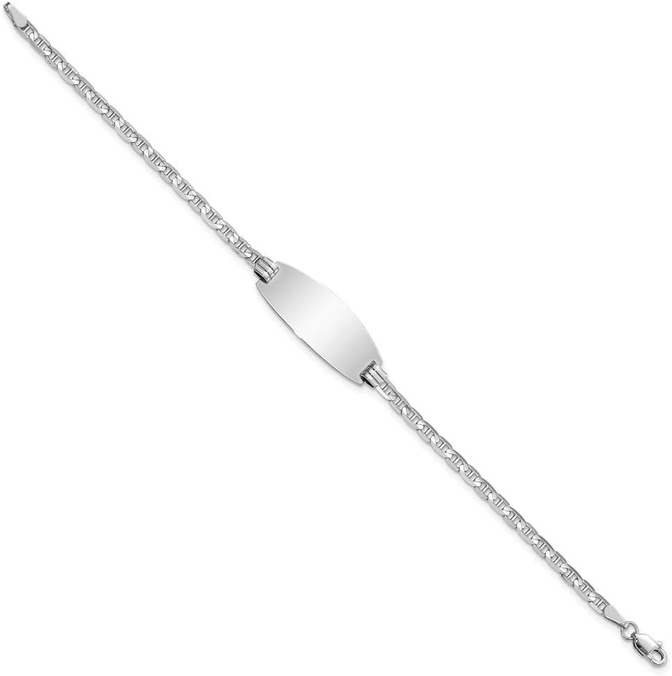 Engravable Personalized Custom 14K White Gold Oval Anchor ID Bracelet For Men or Women Length 7 inches Width 10.5 mm