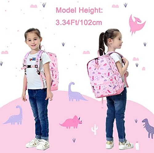 Backpack for Girls, VASCHY Kids School Bag Cute Animal Backpack for School, Daily Children's Rucksack Kindergarten Bookbag with Bottle Pockets (Pink Dinosaur