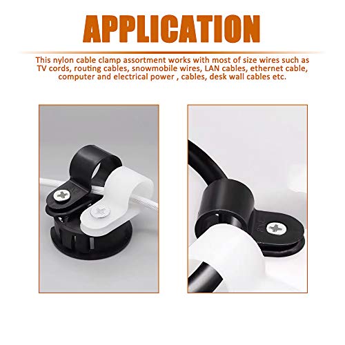 Ispinner 180Pcs Nylon Plastic R-Type Cable Clamps, 1/4" 5/16" 3/8" 1/2" 5/8" 3/4" Clips Fasteners Assortment Kit For Cable Conduit (Black) #TOP4