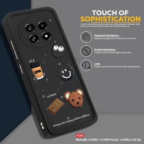 Image of AESTMO Back Case Cover for Realme 13 Pro /Pro Plus / 14 pro Lite 5G | Cute Fun Cartoon 3D Ball | Coffee Silicone Case | Full Body Protection | Camera Protection Back Cover (Black)
