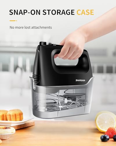Image of SHARDOR Hand Mixer Electric, 6 Speed & Turbo Mixer Electric Handheld, Snap-On Storage Case,5 Stainless Steel Accessories for Whipping, Mixing Cookies, Brownie, Cakes, Dough Batters (Black)