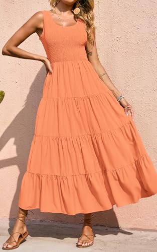 Image of PRETTYGARDEN Women's 2026 Casual Loose Plain Maxi Sundress Smocked Tank Dress Sleeveless Summer Beach Tiered Long Dresses