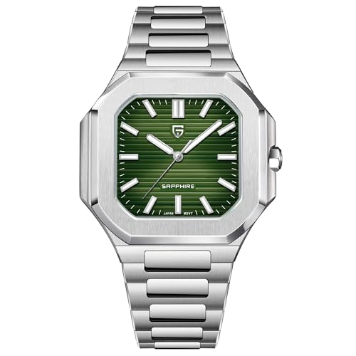 Pagani Design Orologio da Uomo Elegante Movimento Giapponese VH31 Orologio da Polso Uomo 37mm con Vetro Zaffiro 100M Impermeabile Acciaio Inox (Verde)