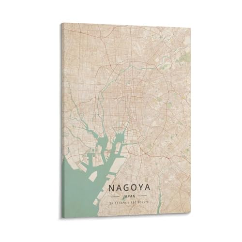 Vintage Nagoya Japan Map Poster – Modern Wall Decor Art