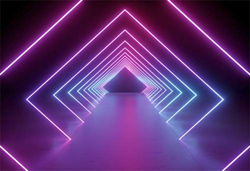 Leowefowa 10x8ft Let's Glow Neon Party Backdrop Vinyl Futuristic Square Neon Lights Tunnel Decades Party Photography Background The 80 90's Disco Party Banner Studio Props