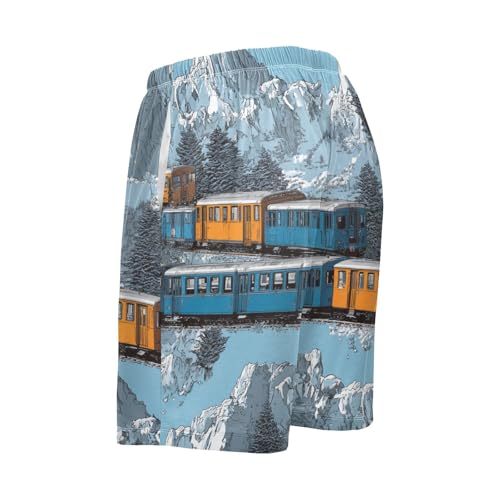 Men's Short Pajama Bottoms Snow Train Mountain Home Casual Sleep Pants2