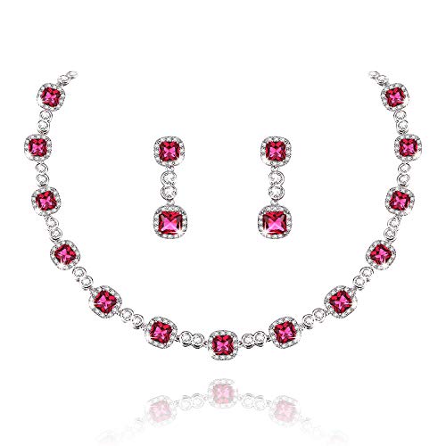 Preisvergleich Produktbild Joeyan Damen Halskette Hochzeit Ohrhänger Strass Rot Schmuckset Kristall