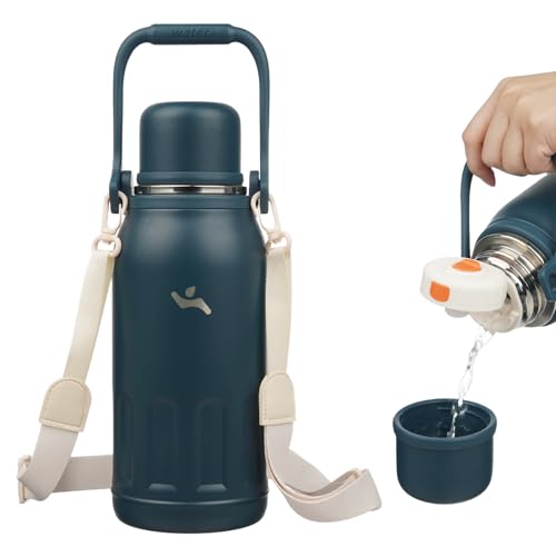 Image of Konokyo 40oz Thermos for Cold Drinks, Insulated Water Bottle, Navy Blue